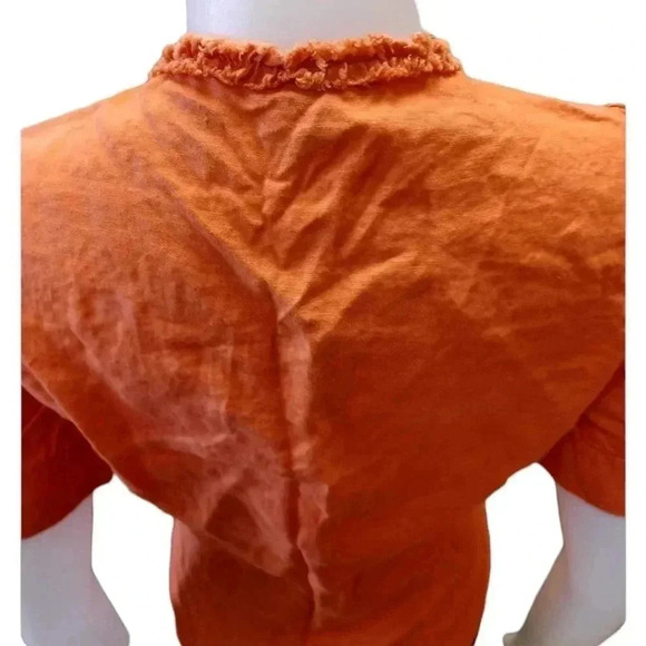 AK Anne Klein 100% Linen Ruffled Puff  Shoulders Button Down Top Size 8 - Picture 3 of 10